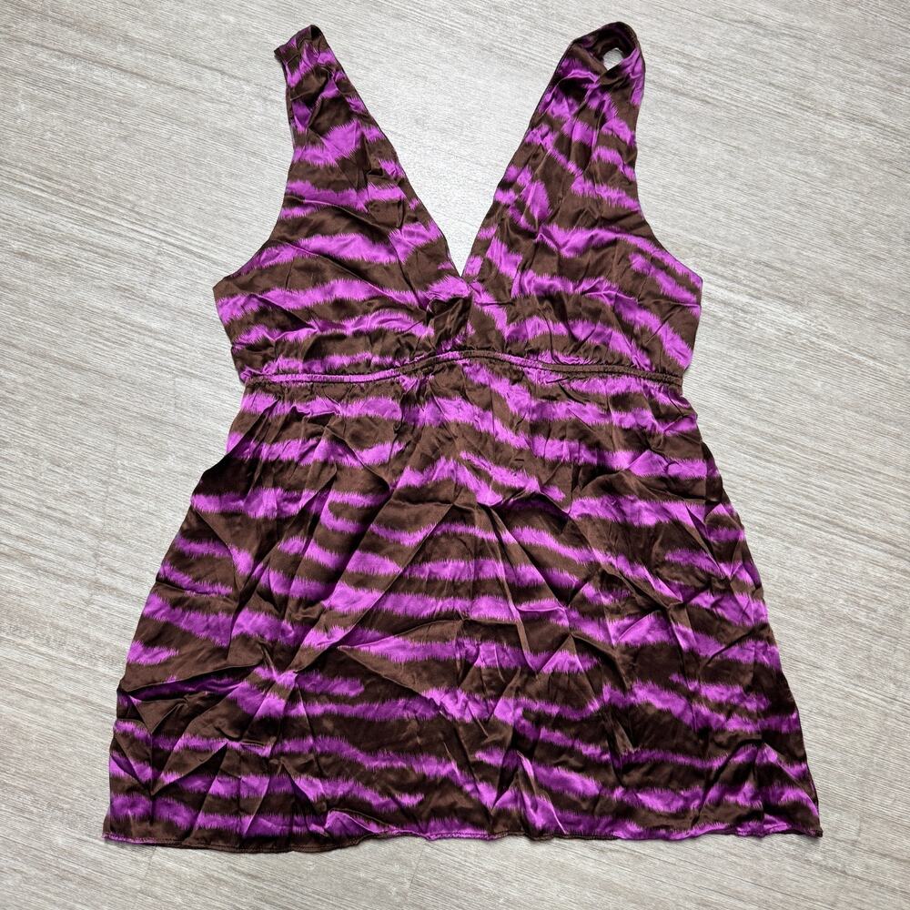 Alice & Trixie Saks Fifth Avenue 100% Silk Purple Brown Ikat Sleeveless Top L